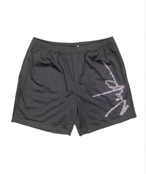 NewYrrk Black Basketball Shorts Side Logo w/ White Crystal