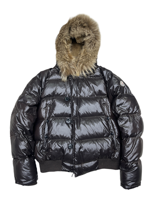 Moncler Bulgari Fur Hooded Puffer Jacket Brown