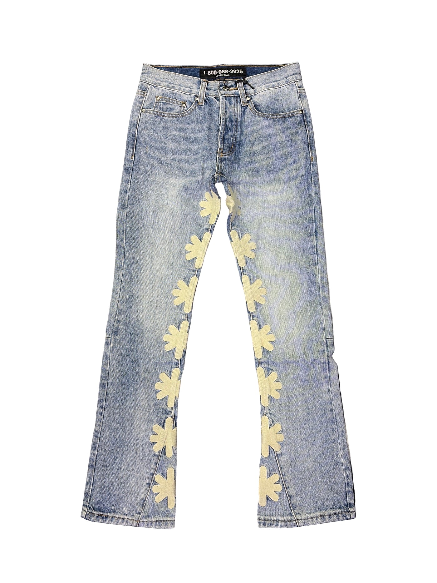 Lost SHDWS White Logo Denim Jeans Light Wash Blue