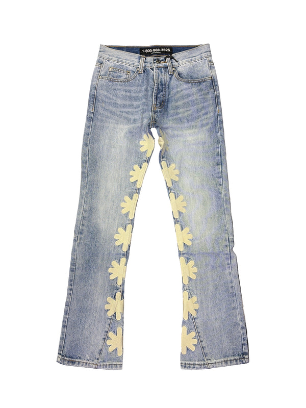 Lost SHDWS White Logo Denim Jeans Light Wash Blue