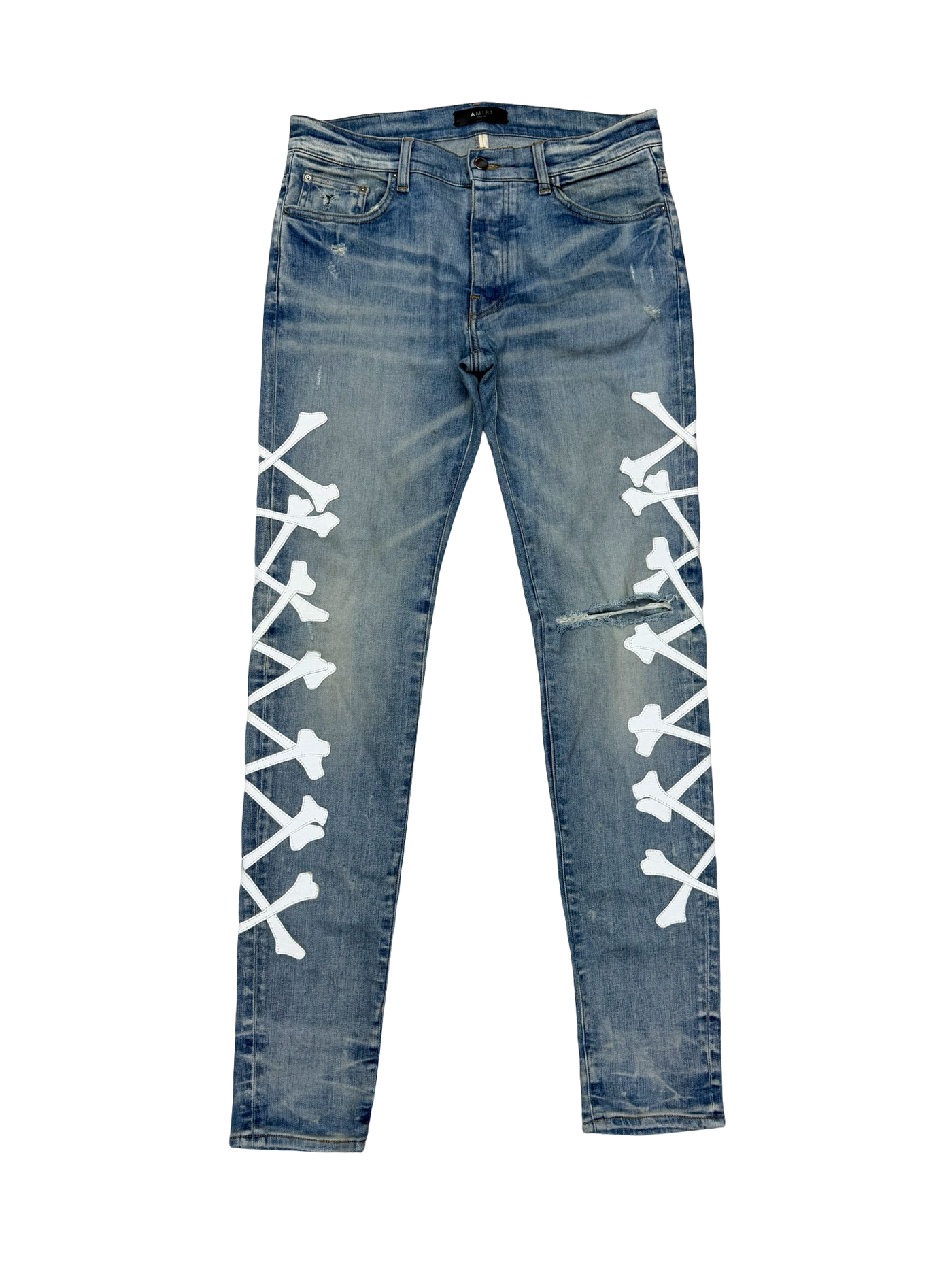 Amiri White Bones Applique Jeans Indigo