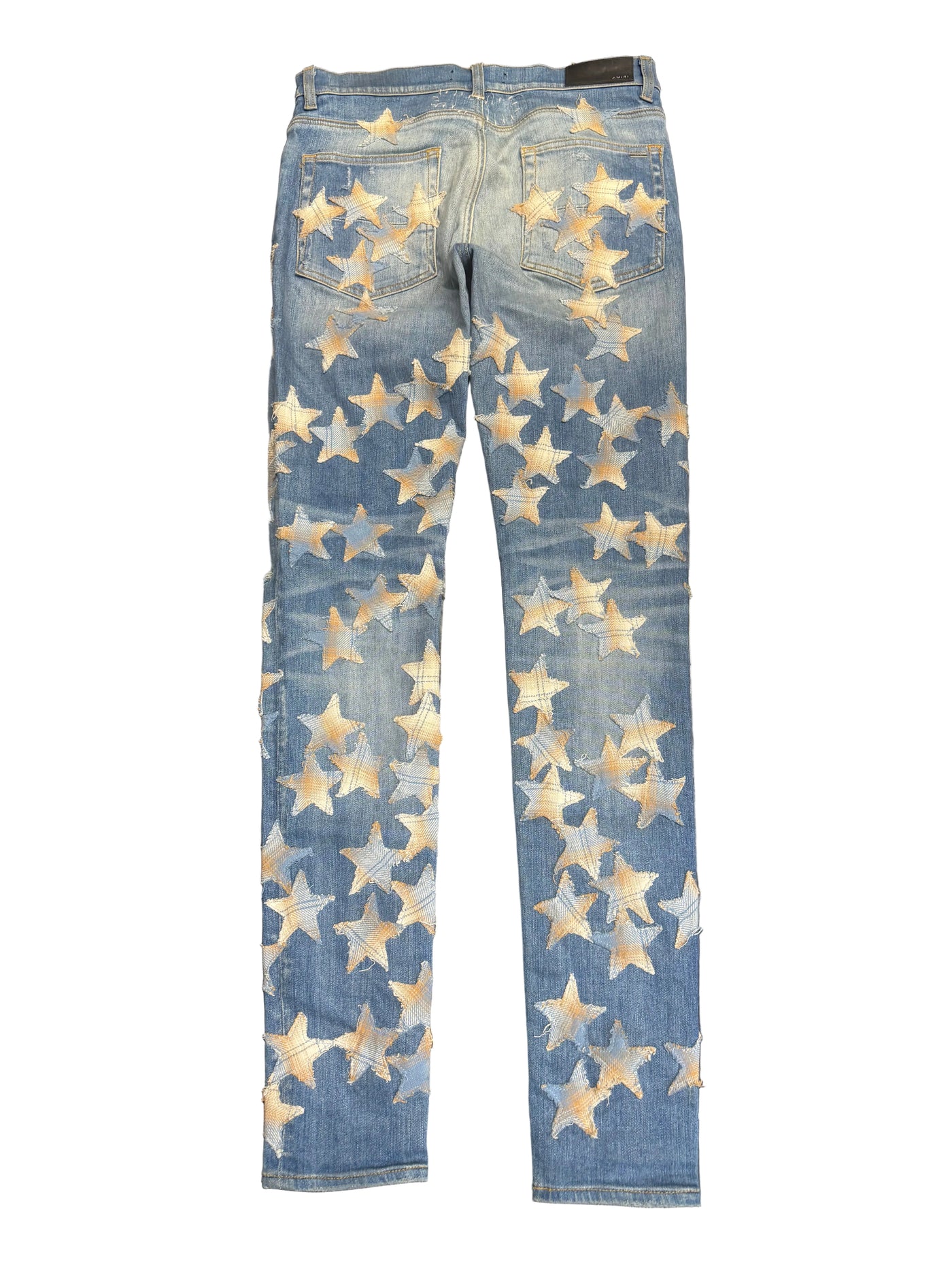Amiri Chemist In 70s Indigo With Star Patches Straight Jeans