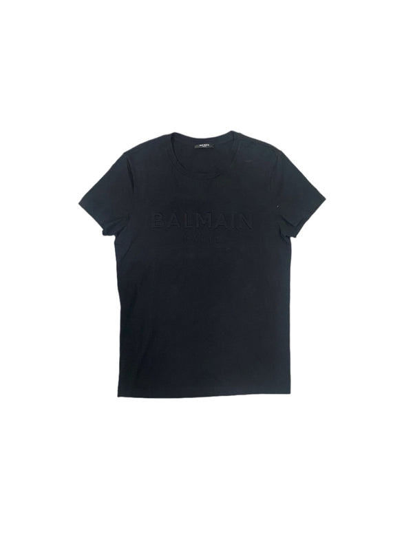 Balmain Logo Embossed Cotton T-Shirt Black
