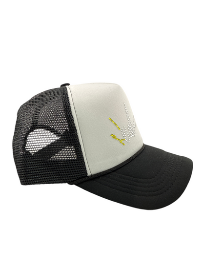 NewYrrk Two Tone Hat w/Yellow White Crystals
