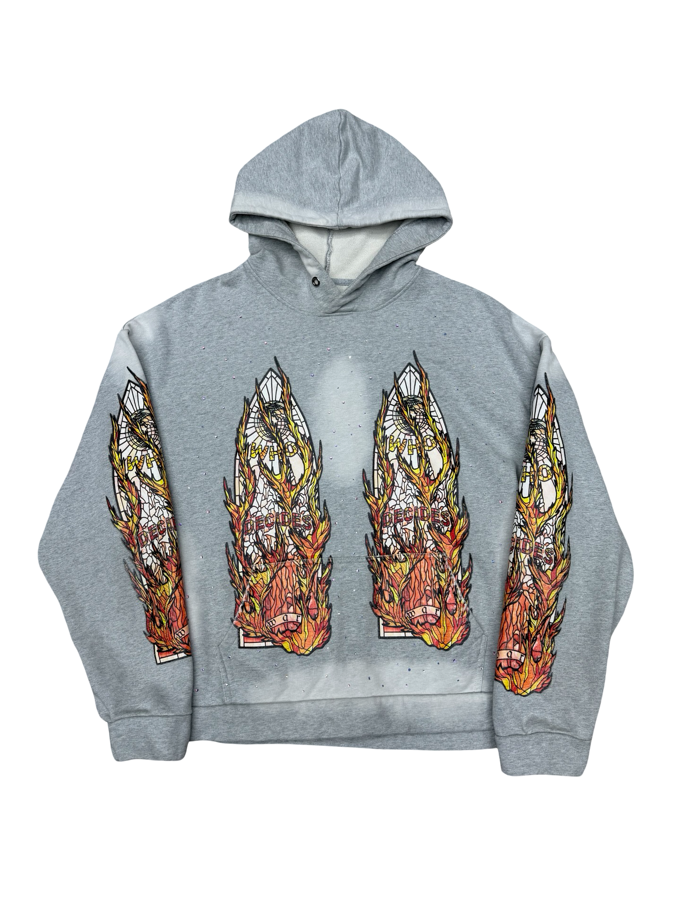 WDW Flames Glass Hooded Pullover Grey
