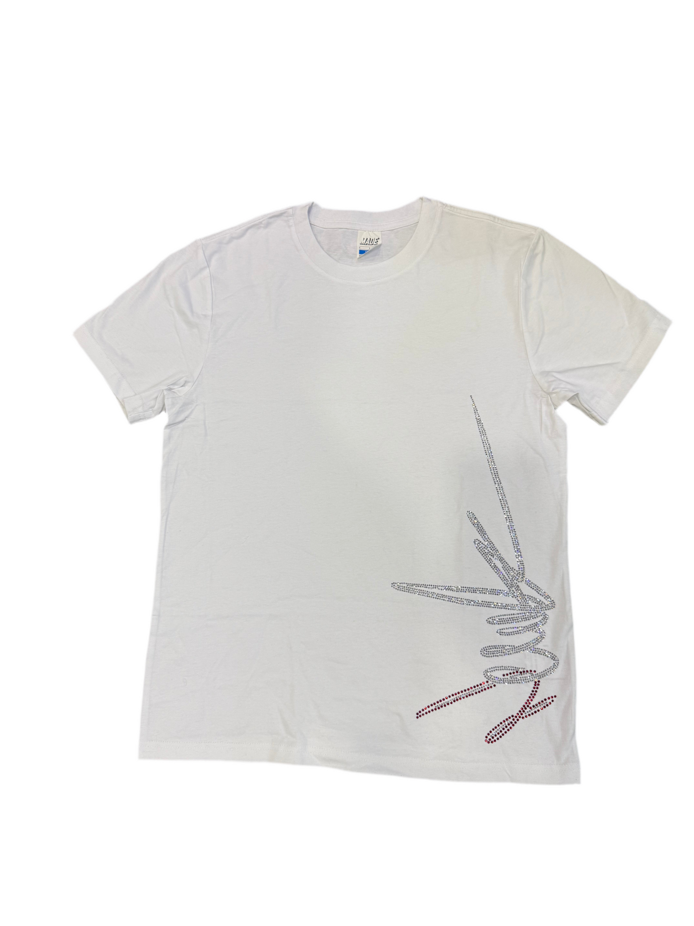 New Yrrk White T-shirt Side Logo w/ White Red Crystal