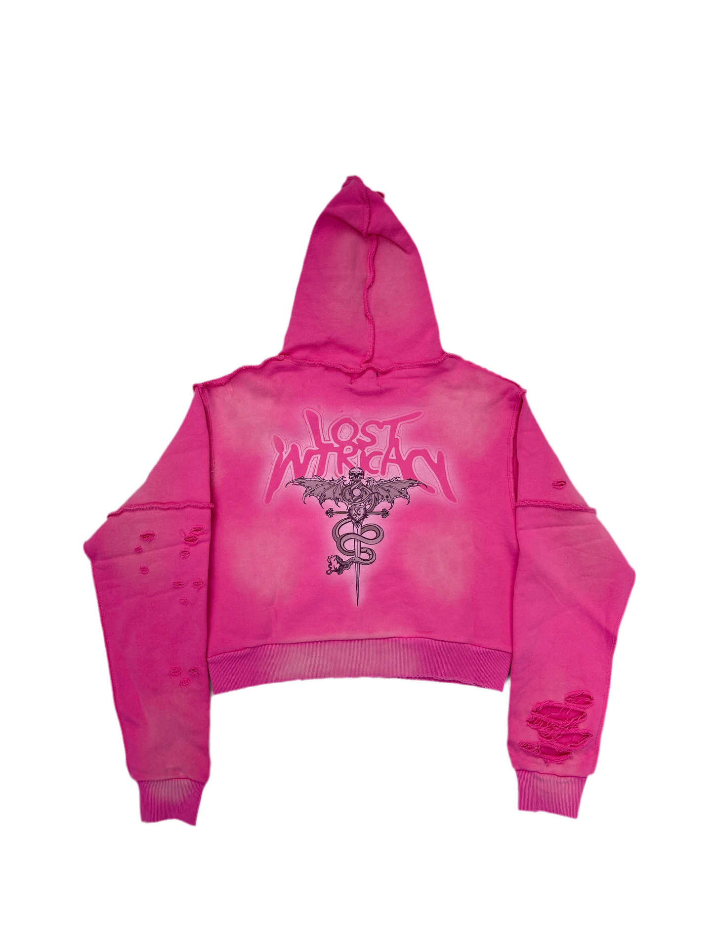 Lost Intricacy Pink Crop Zip-Up Hoodie