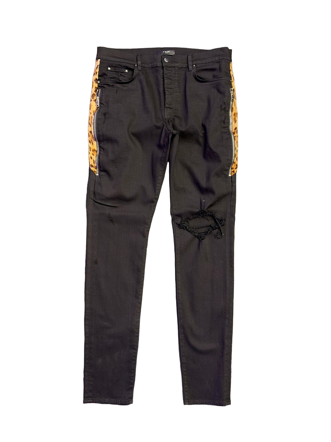Amiri Leopard Half Track Broken Jeans