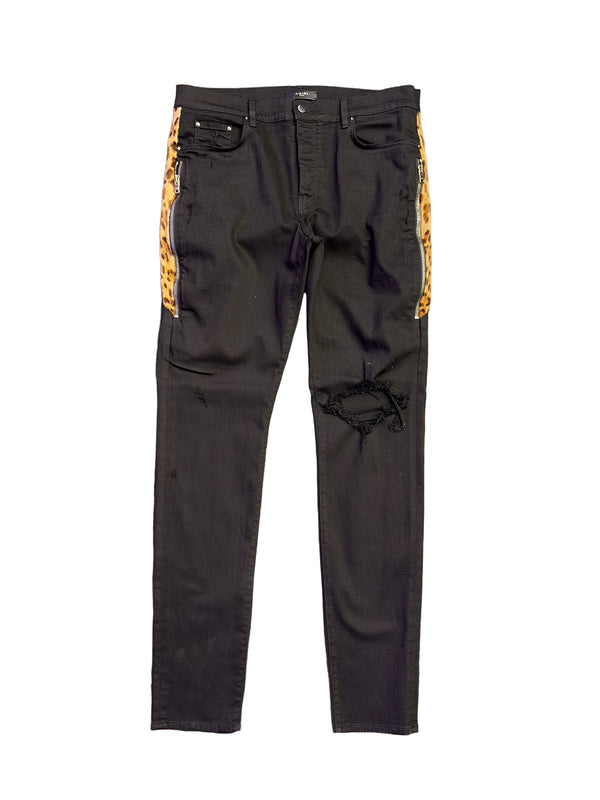 Amiri Leopard Half Track Broken Jeans