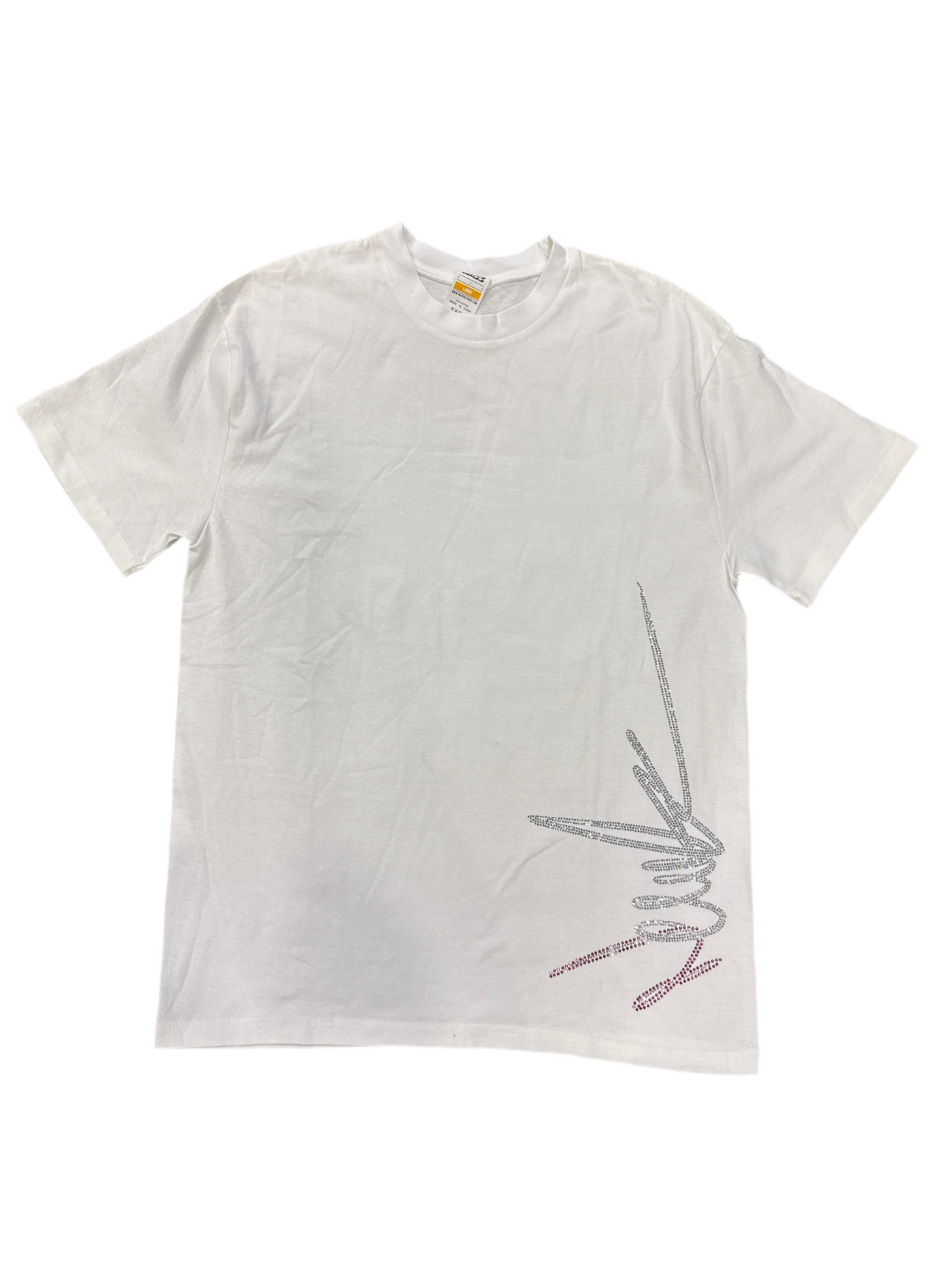 NewYrrk White T-Shirt w/ Dark Pink White Crystals