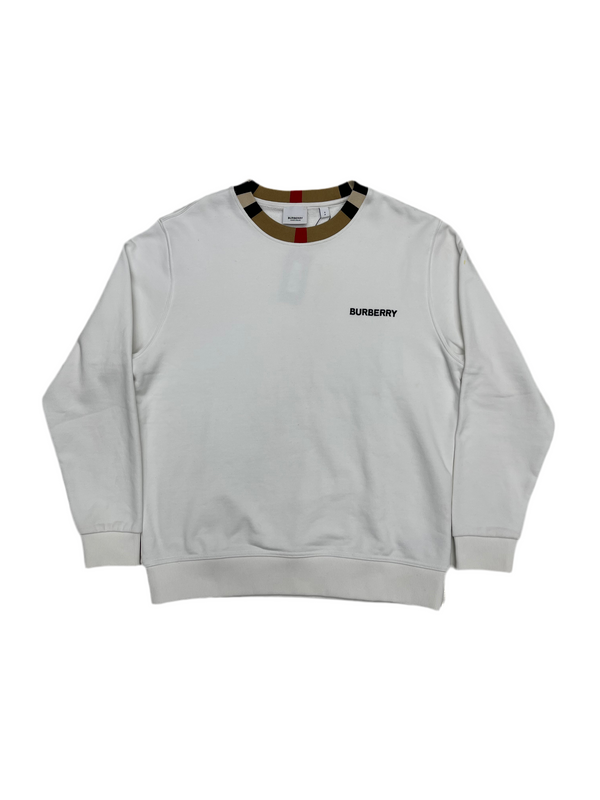 Burberry Icon Stripe Trim Cotton Sweatshirt White