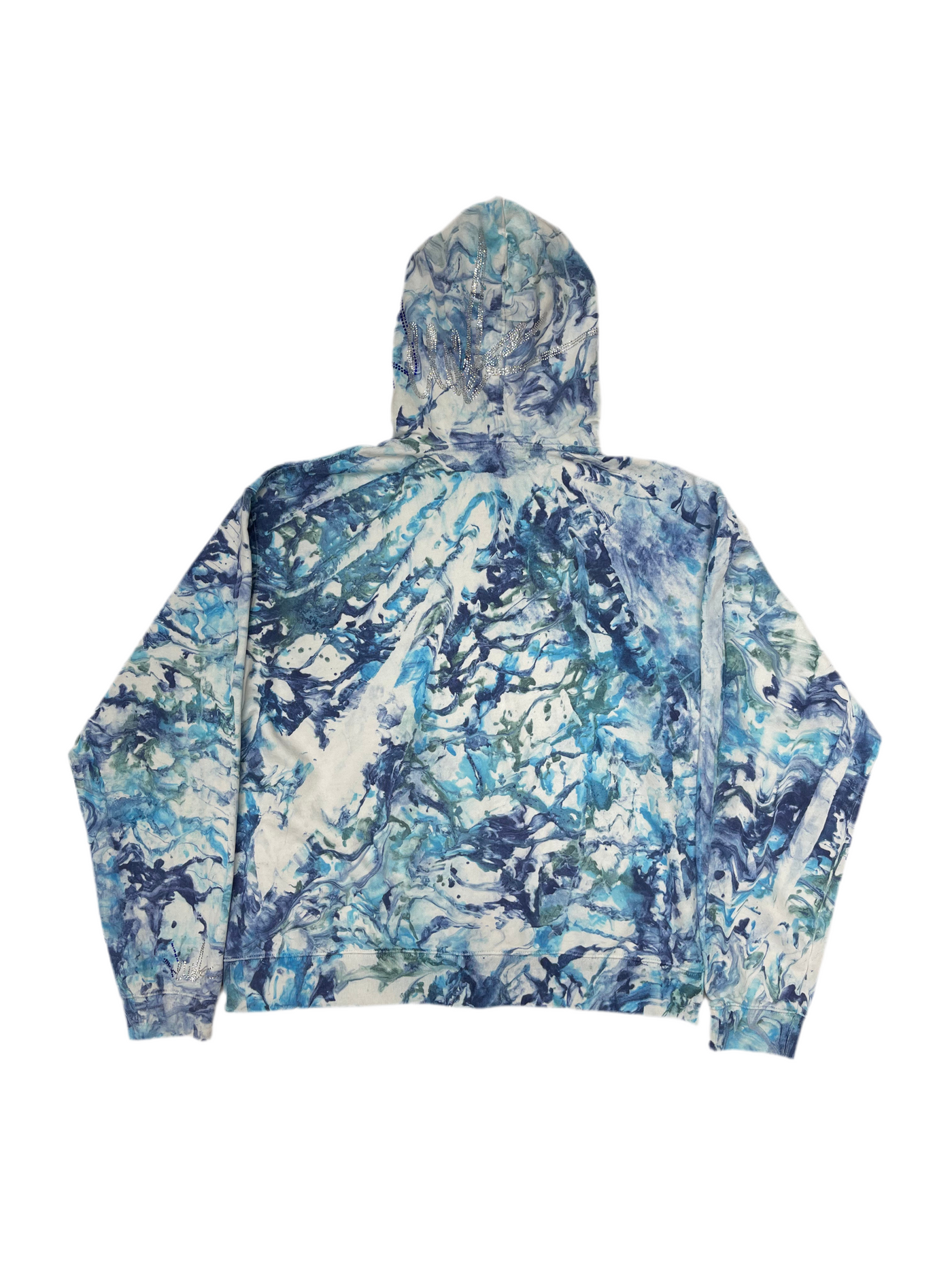 NewYrrk Blue Wash Tie-Dye Zip-Up Hoodie w/ Blue White Crystal