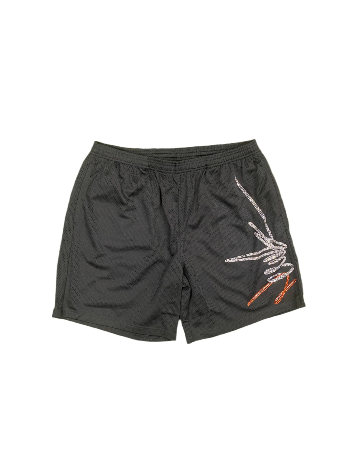 NewYrrk Black Basketball Shorts Side Logo w/ White Orange Crystal