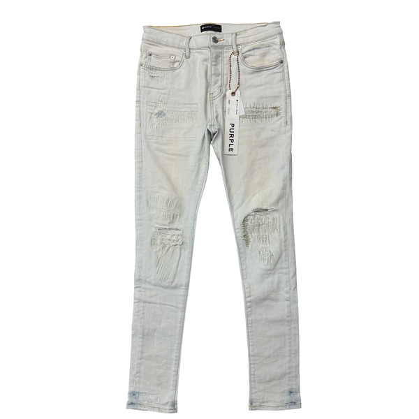 Purple Brand Distressed Olive-Stitch Jeans White