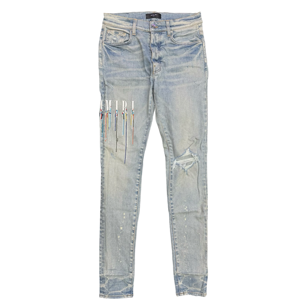 Amiri Paint Drip Logo Jeans Clay Indigo