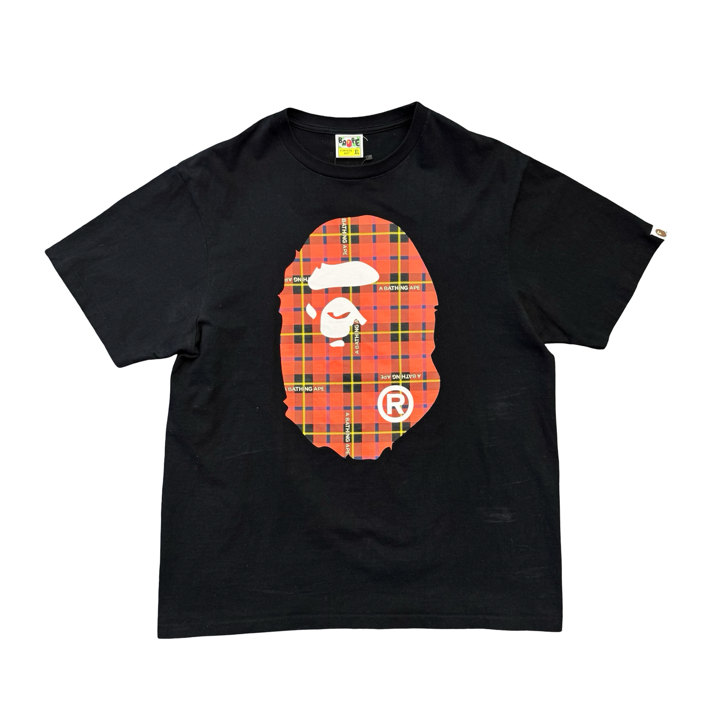 BAPE Logo Check Big Ape Head Tee Black Red