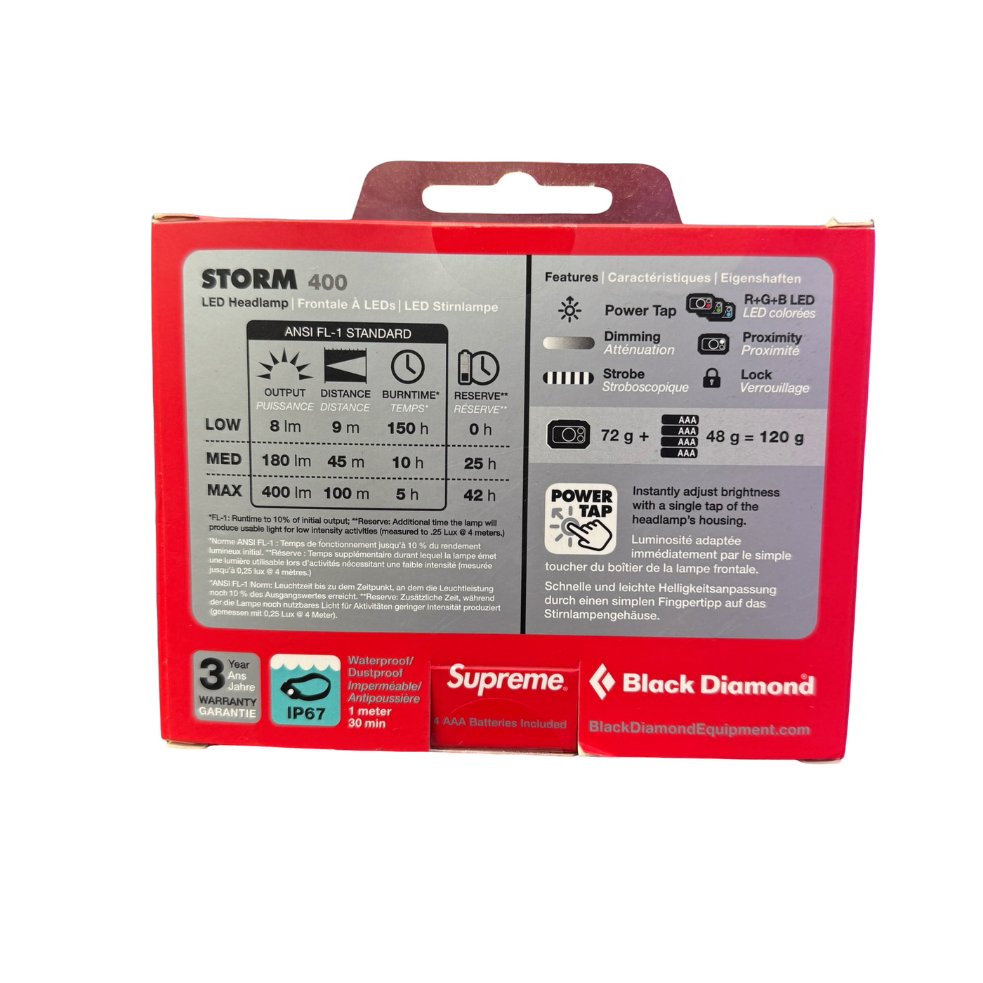 FW20 Supreme Black Diamond Storm 400 Headlamp Red
