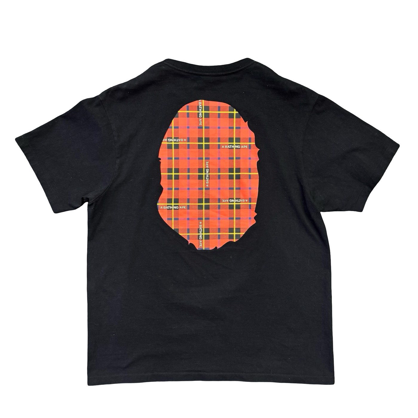 BAPE Logo Check Big Ape Head Tee Black Red
