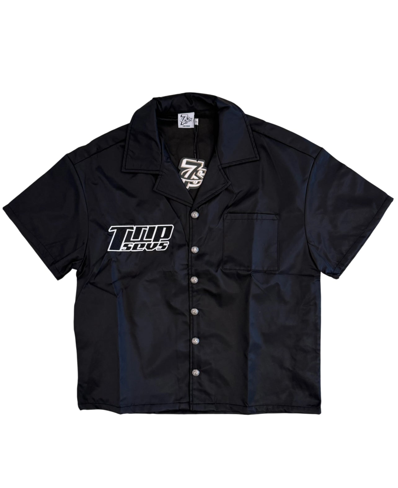 Triple Sevens Nylon Button Up Shirt Black