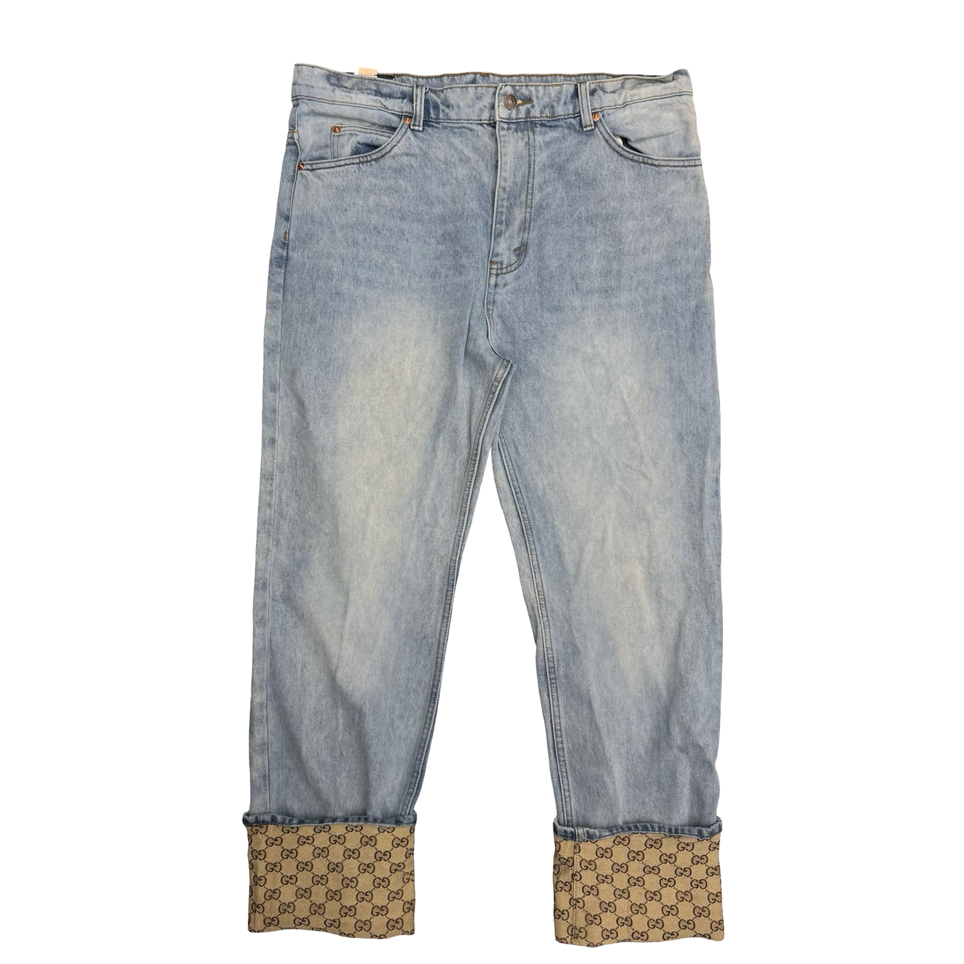 Gucci GG Turn Up Washed Denim Pants Blue