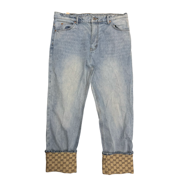 Gucci GG Turn Up Washed Denim Pants Blue