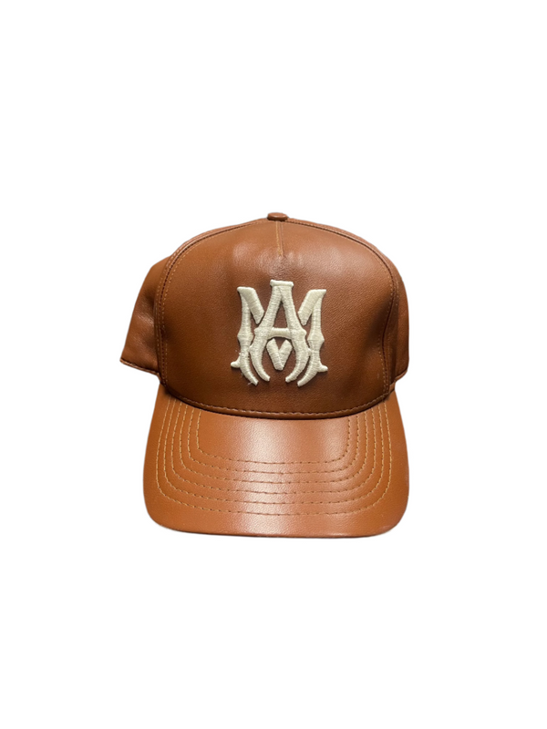 Amiri MA Logo Leather Hat Brown White