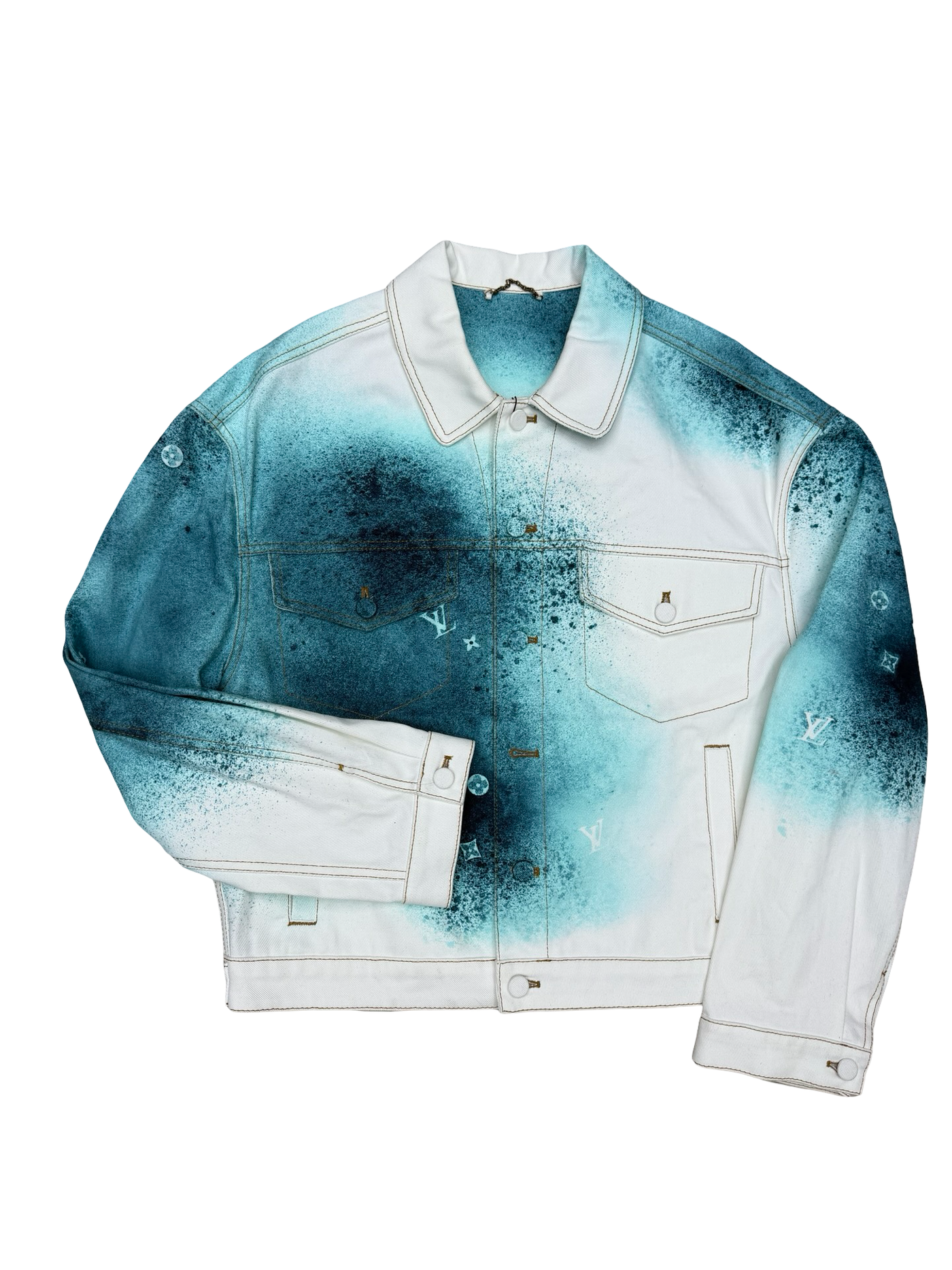 Louis Vuitton White & Turquoise LV Spray Denim Jacket