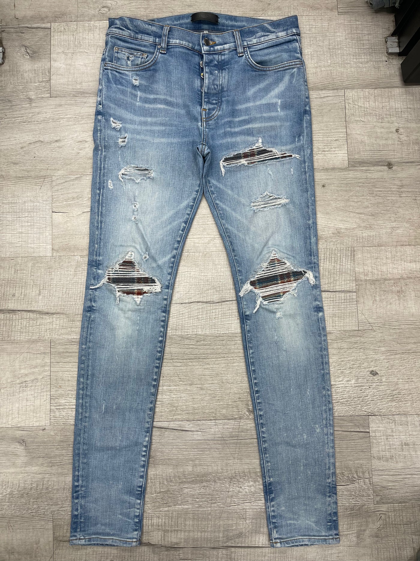 AMIRI MX1 Plaid Patch Jeans Indigo