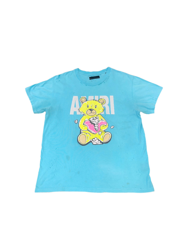 Amiri Distressed Teddy T-Shirt Blue