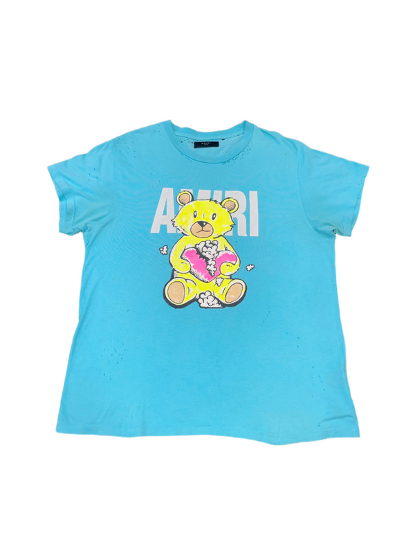 Amiri Distressed Teddy T-Shirt Blue