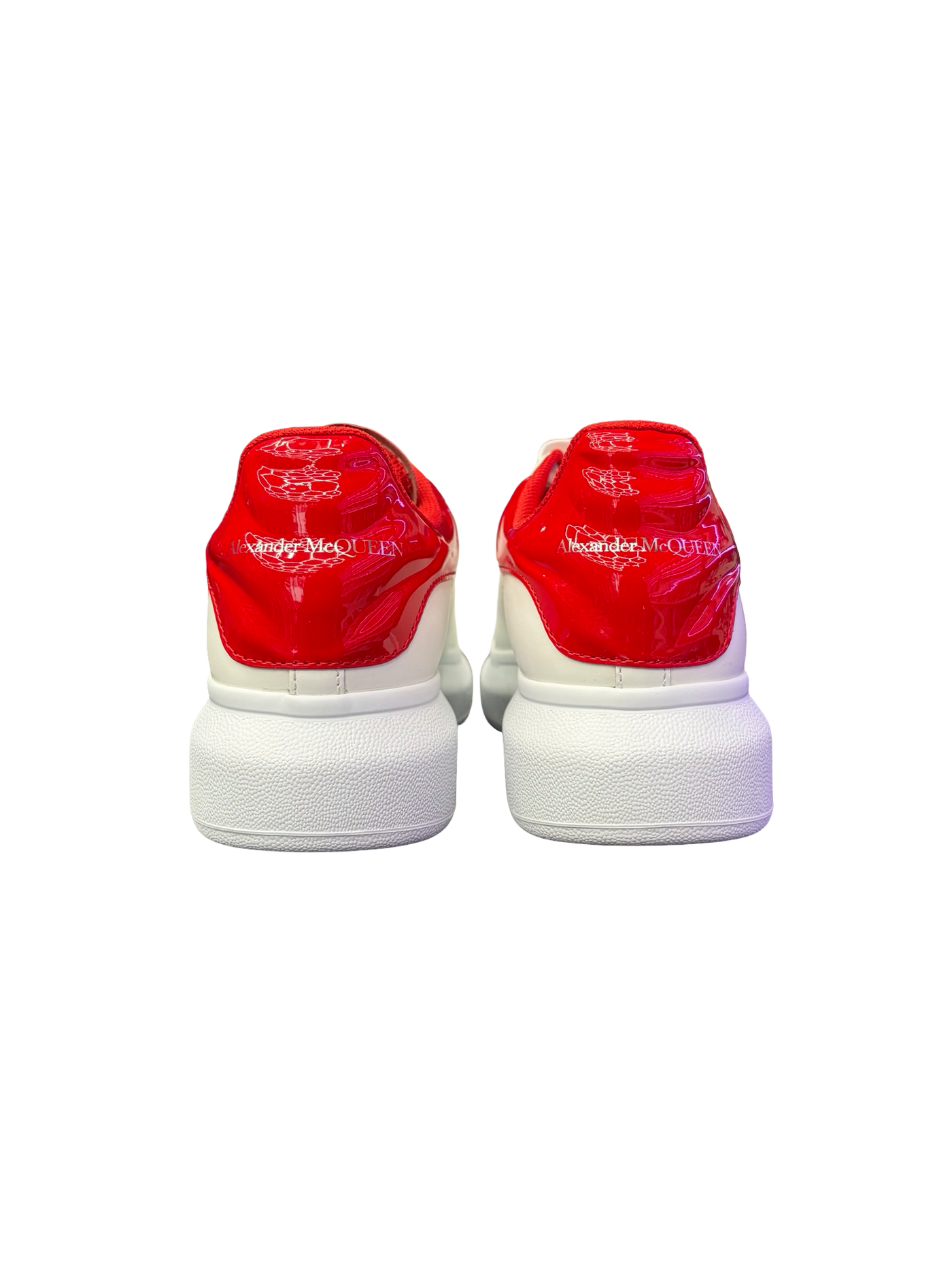Alexander McQueens Oversized Larry Patent Leather Sneaker White Red