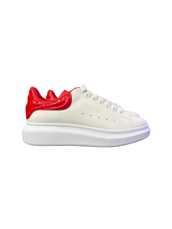 Alexander McQueens Oversized Larry Patent Leather Sneaker White Red