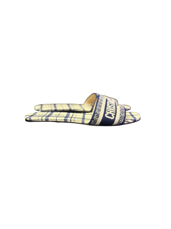 Dior Dway Slide Embroidered Cloth Navy