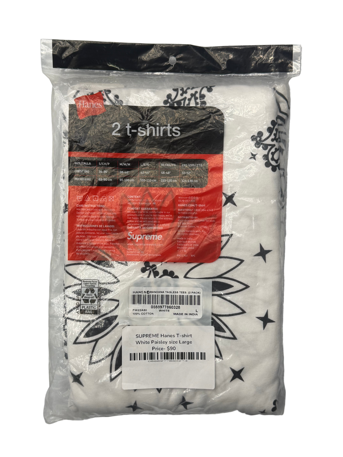 FW22 Supreme x Hanes Bandana Tees 2 Pack White