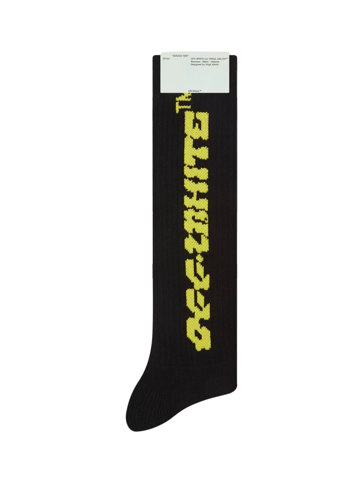 Off White Disrupted Font Mid Length Socks Black Yellow