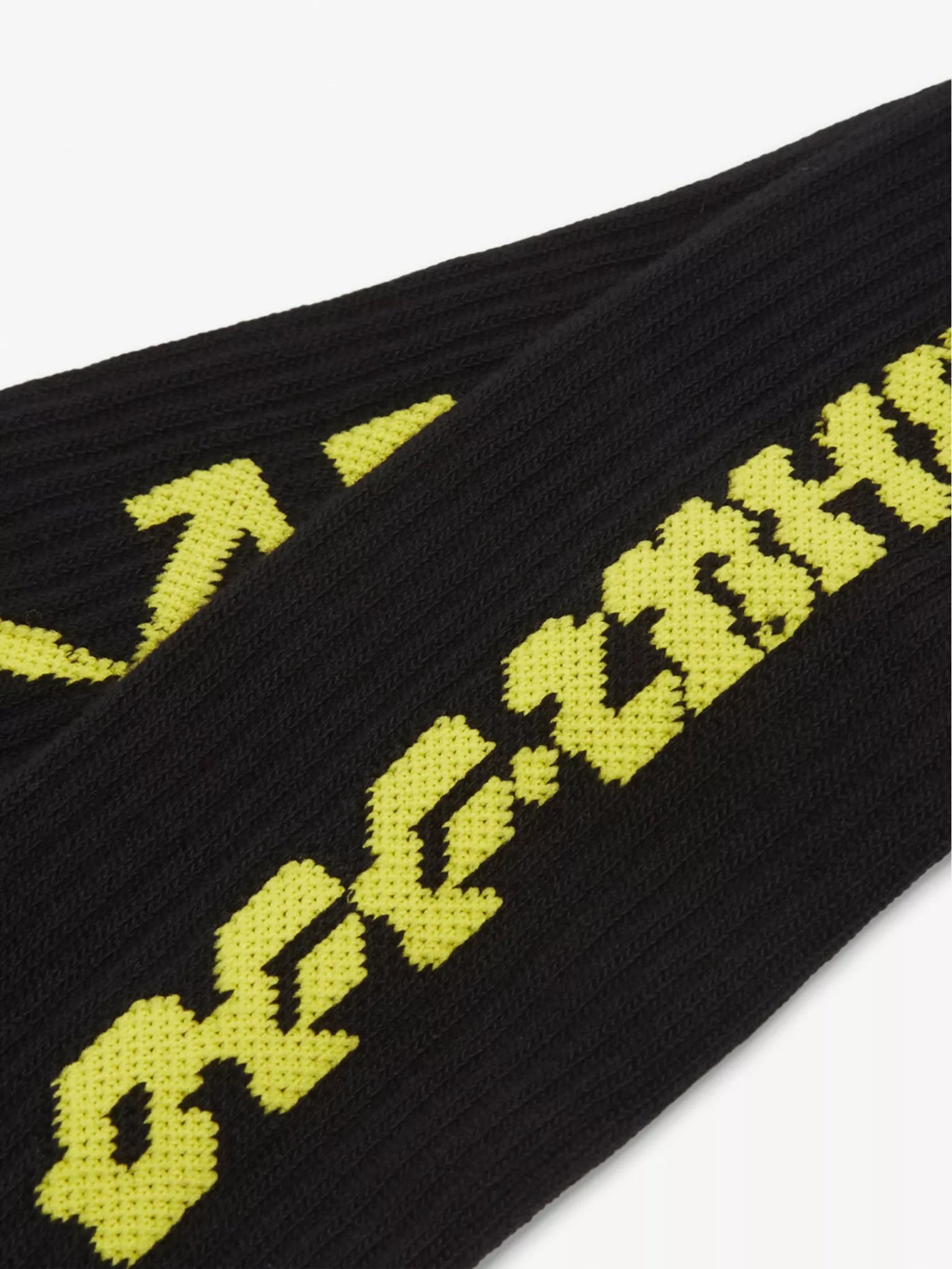 Off White Disrupted Font Mid Length Socks Black Yellow