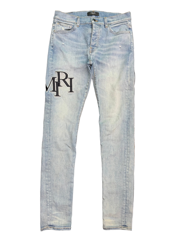 Amiri Staggered Logo Jeans Indigo Black