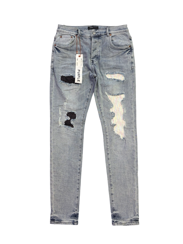 Purple Brand Light Stitch Patch Repair Jeans Indigo