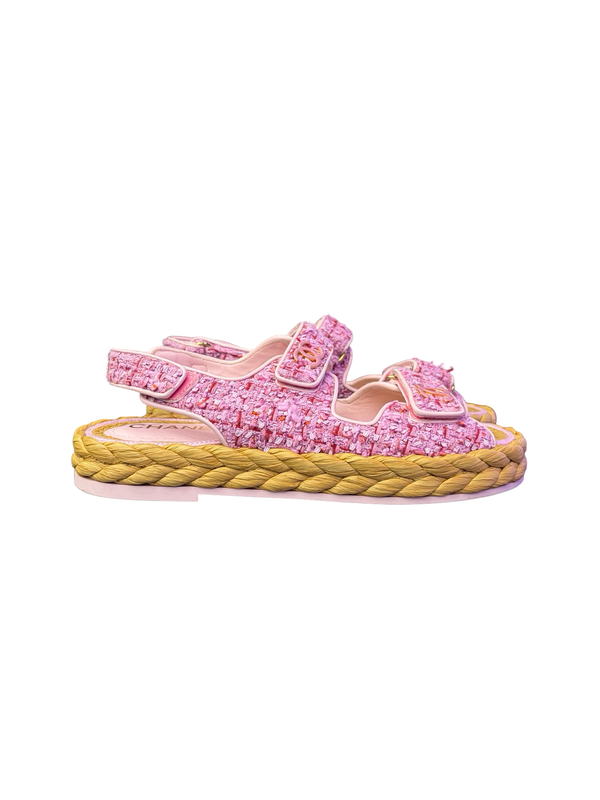 Chanel Tweed Braid Sandals Pink