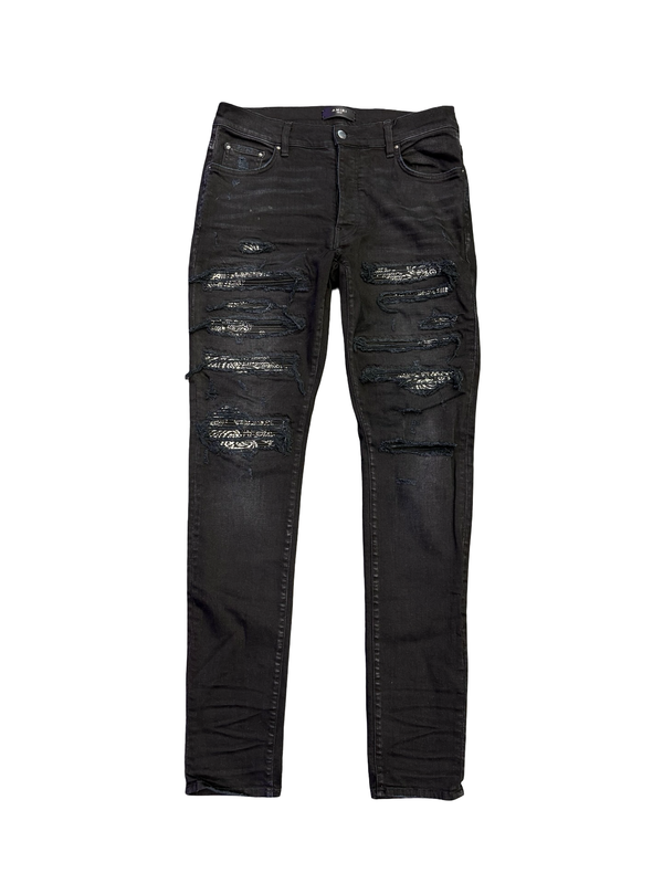 Amiri Distressed Bandana Slim Fit Jeans Black