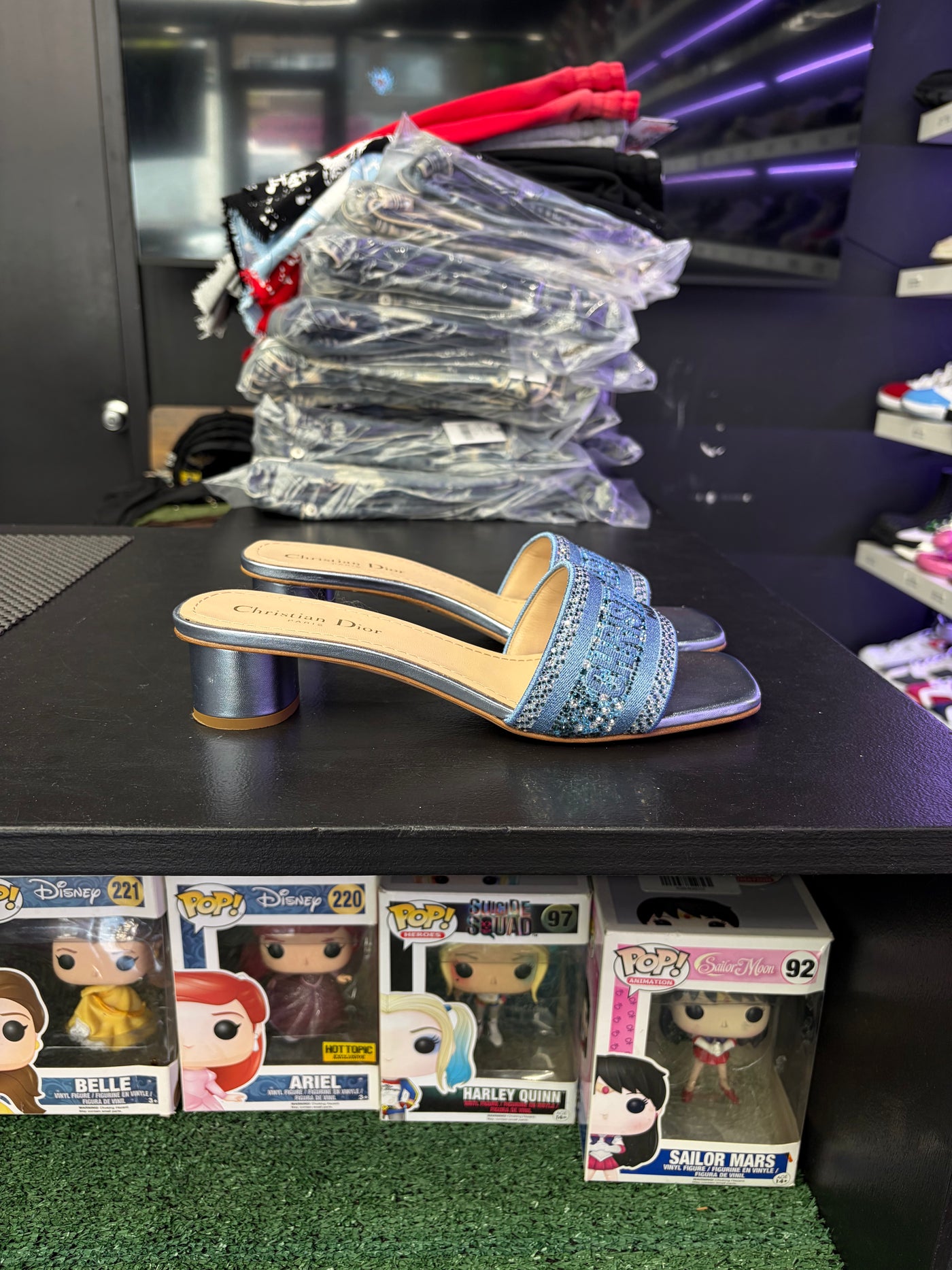 Dior DWay Heeled Slide Metal Blue