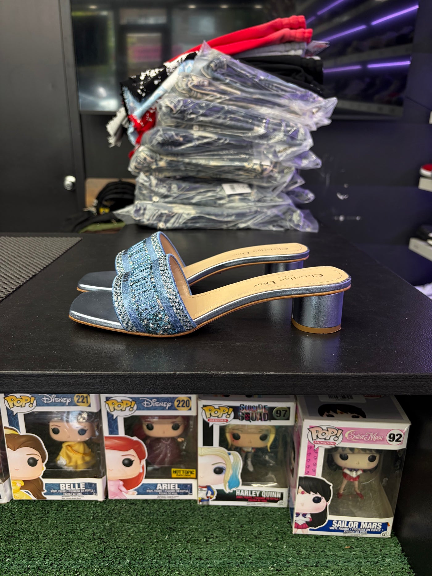 Dior DWay Heeled Slide Metal Blue