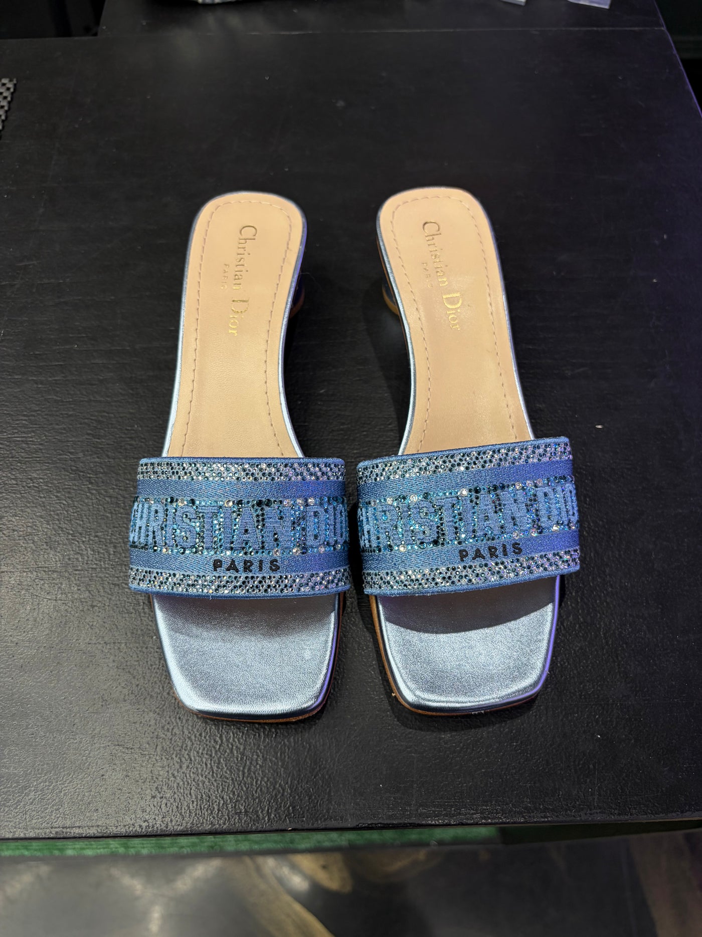Dior DWay Heeled Slide Metal Blue