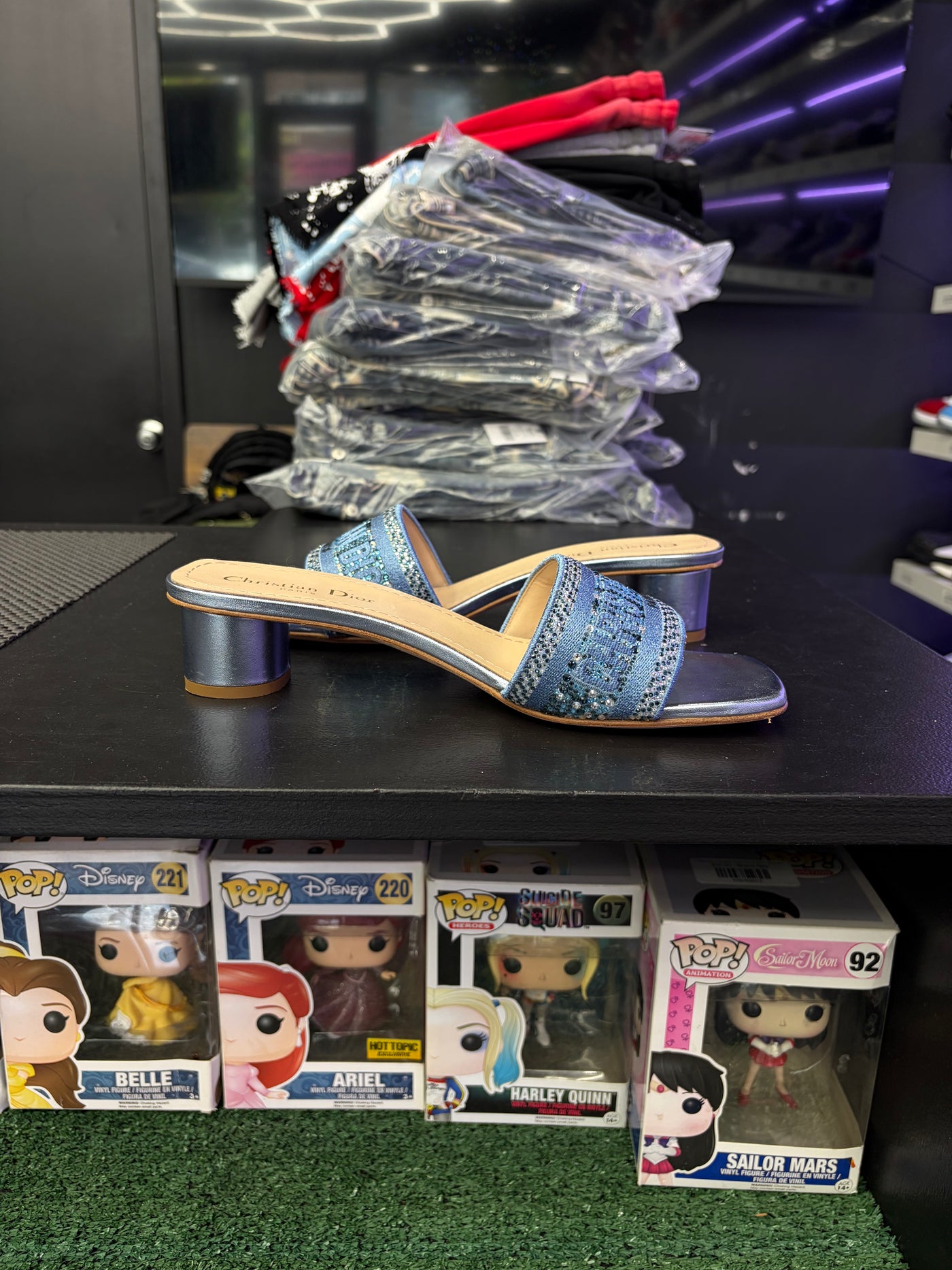 Dior DWay Heeled Slide Metal Blue