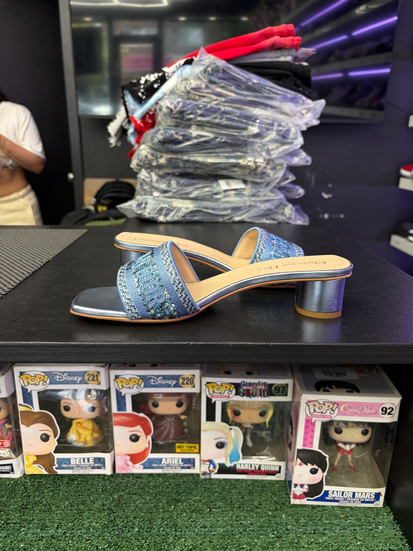 Dior DWay Heeled Slide Metal Blue