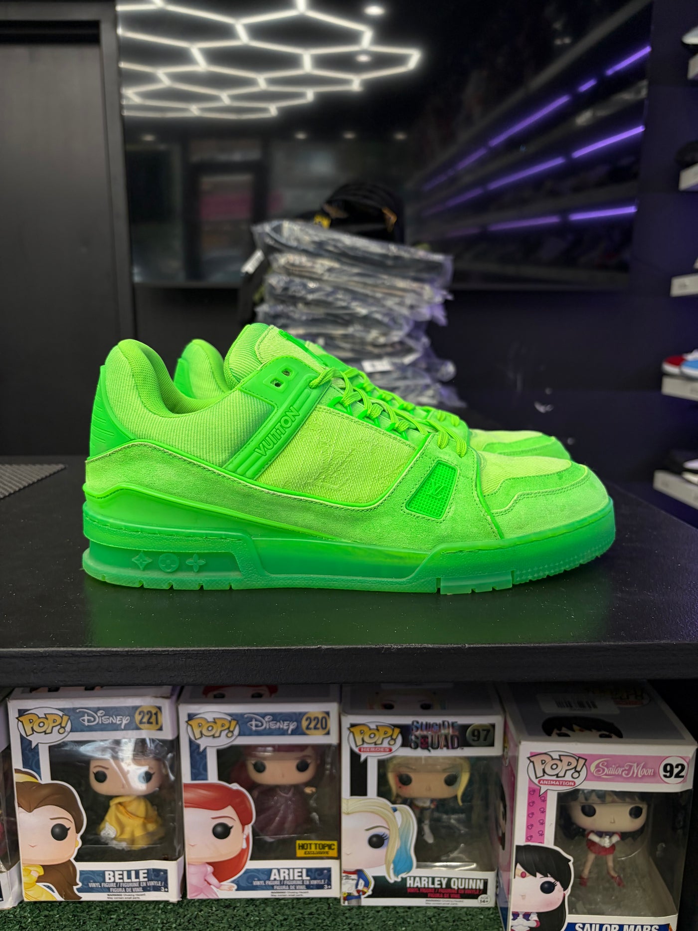 LV Trainer Vibrant Fluorescent Green Denim