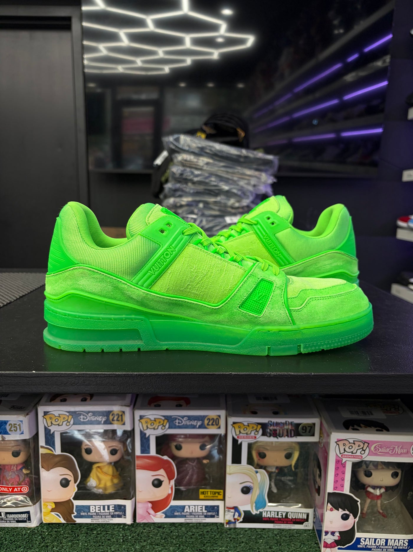 LV Trainer Vibrant Fluorescent Green Denim