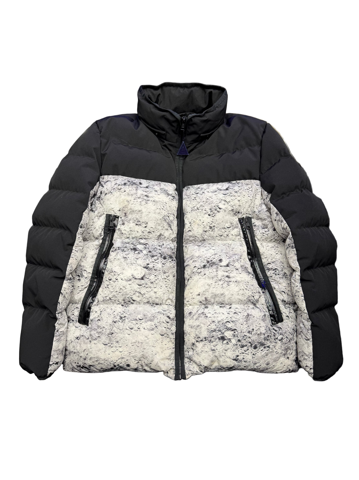 Moncler Blanc Moon Print Hooded Down Parka Black White