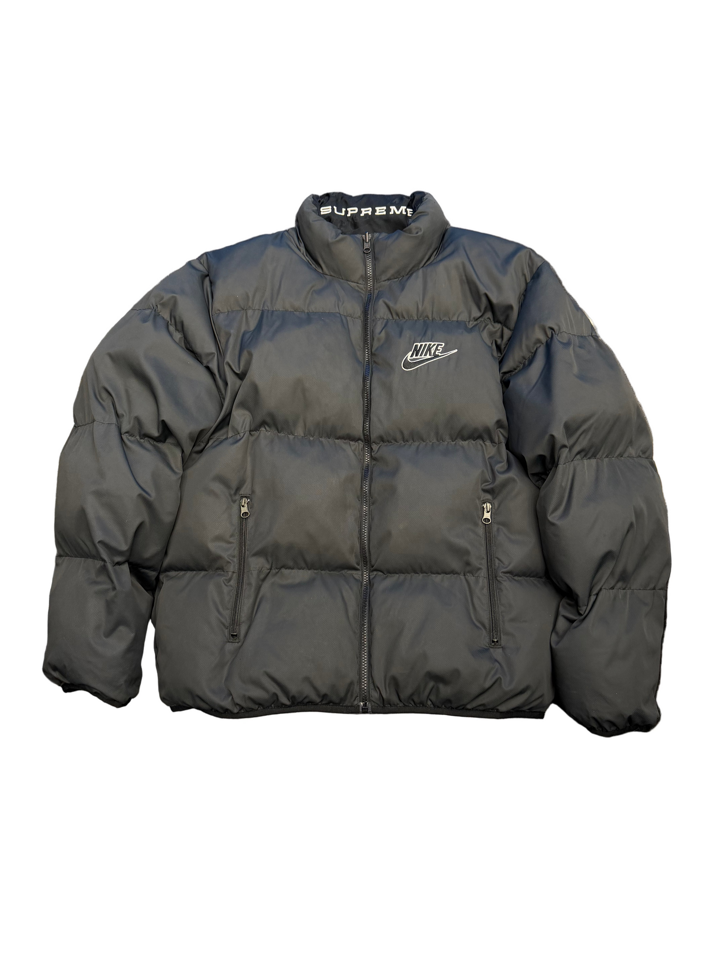 SS21 Nike x Supreme Reversible Puffy Jacket Grey Black