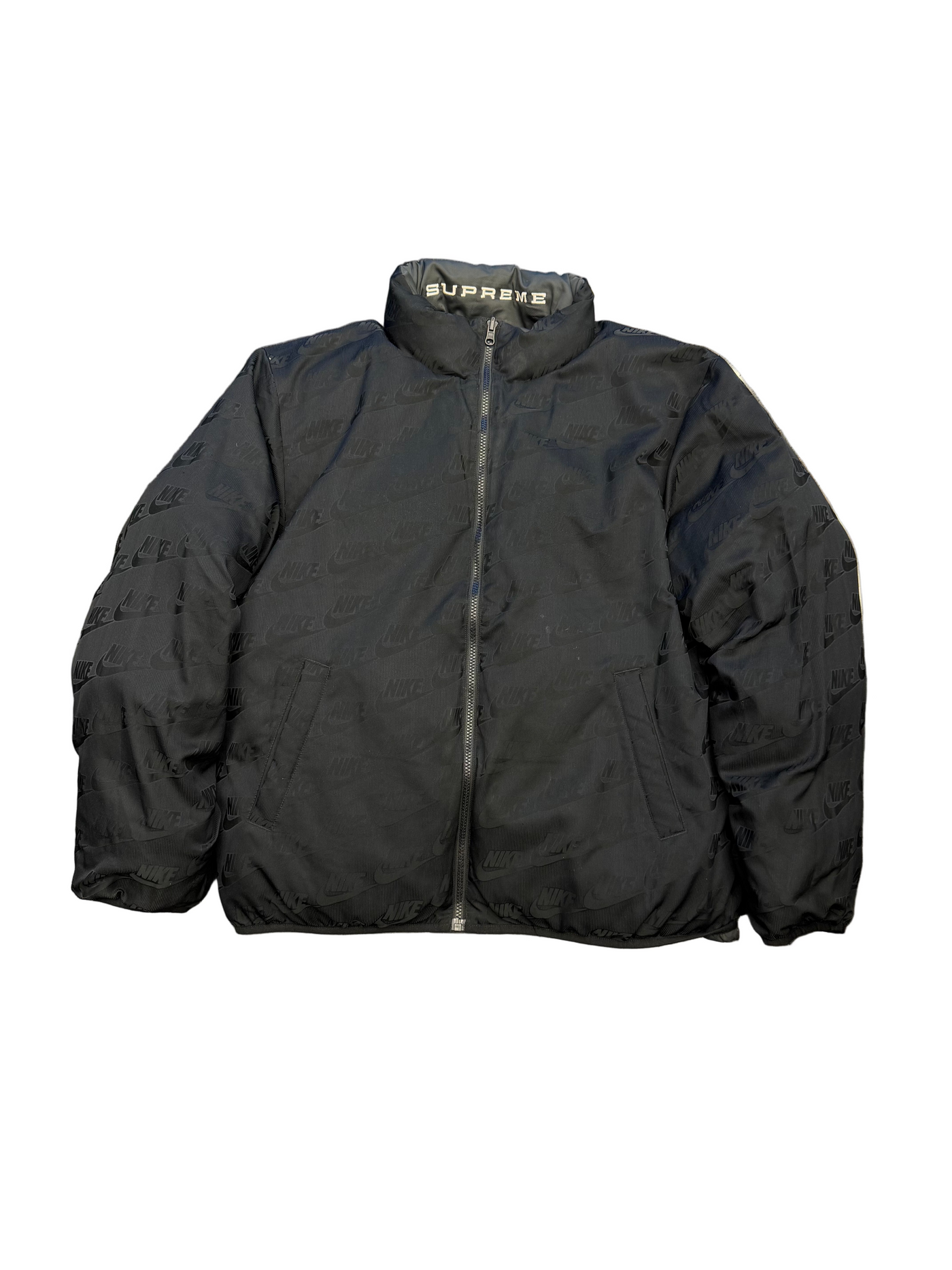 SS21 Nike x Supreme Reversible Puffy Jacket Grey Black